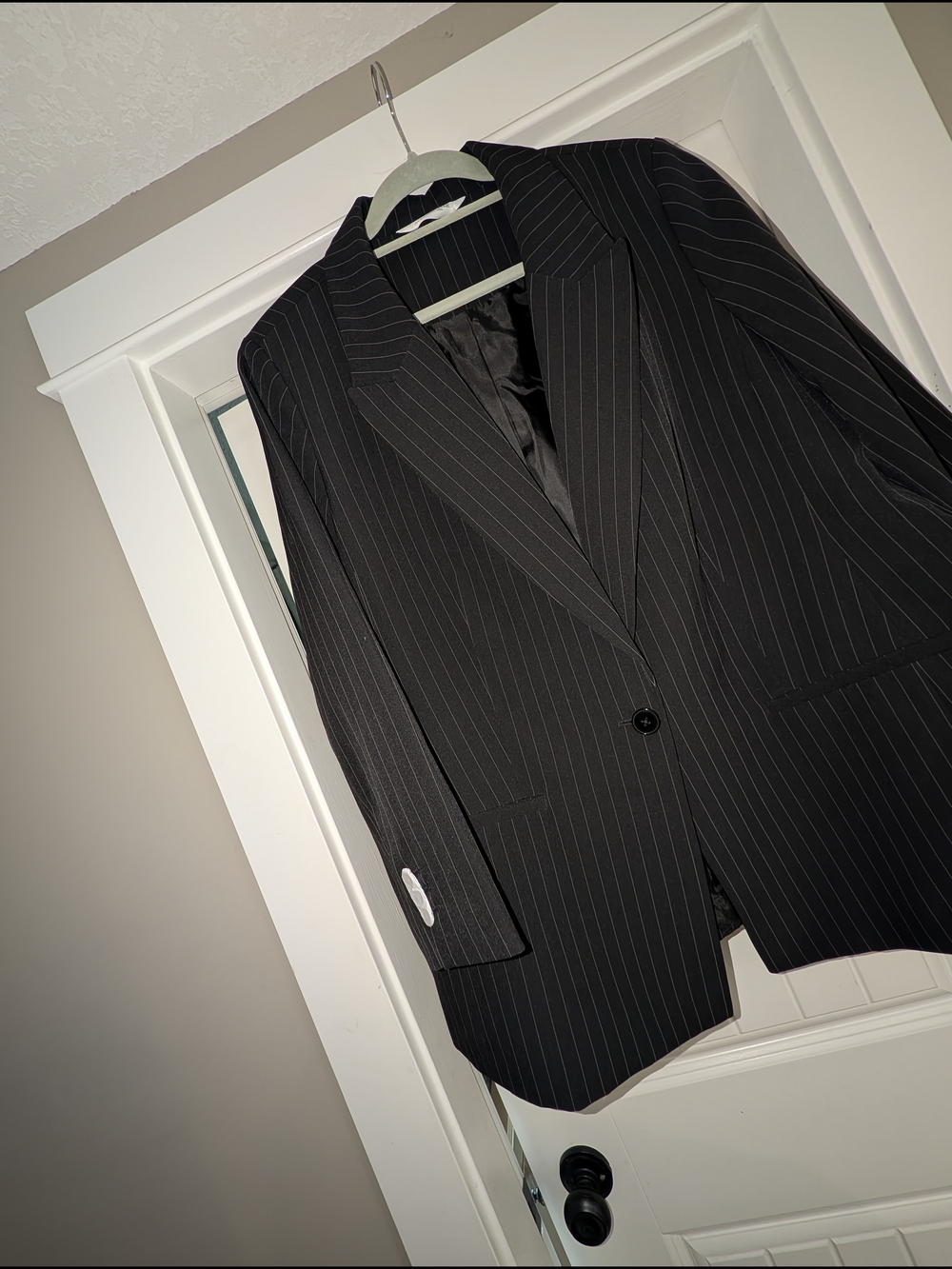 Black Pinstripe Single-Button Blazer - Picture 5 of 8